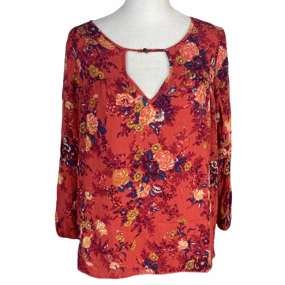 American Eagle women's Floral long sleeved Keyhole Blouse size XS